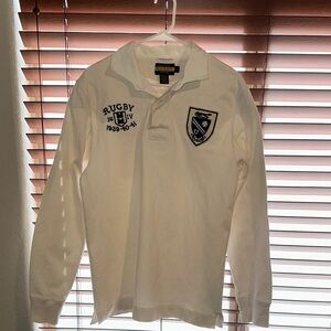 White Rugby Polo Shirt with Embroidered Patches